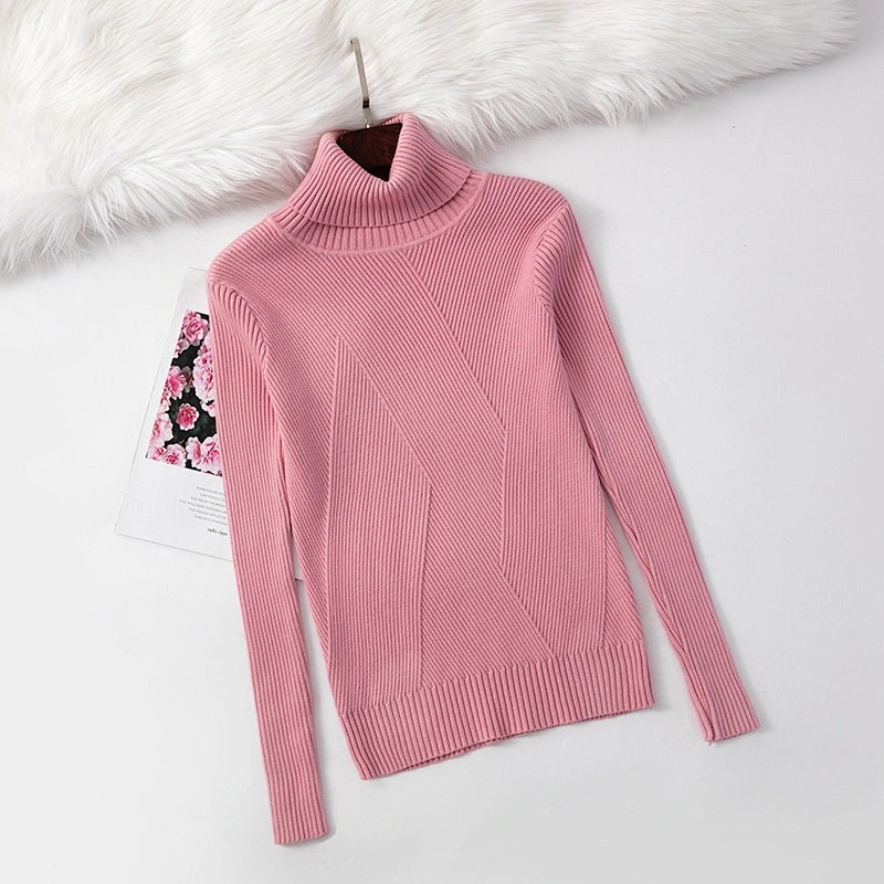 Winter core-spun yarn pullover roll-neck knitwear 12GG long sleeve women sweater