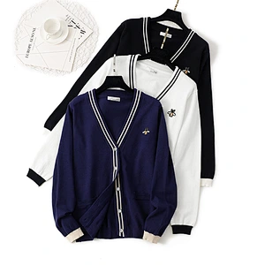 Embroidered Thick Knit Jacket button-through cardigan oversized coatigan sweaters
