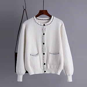 black solid Sweater cardigans jacket coat outwear ladies women O neck cardigan sweater
