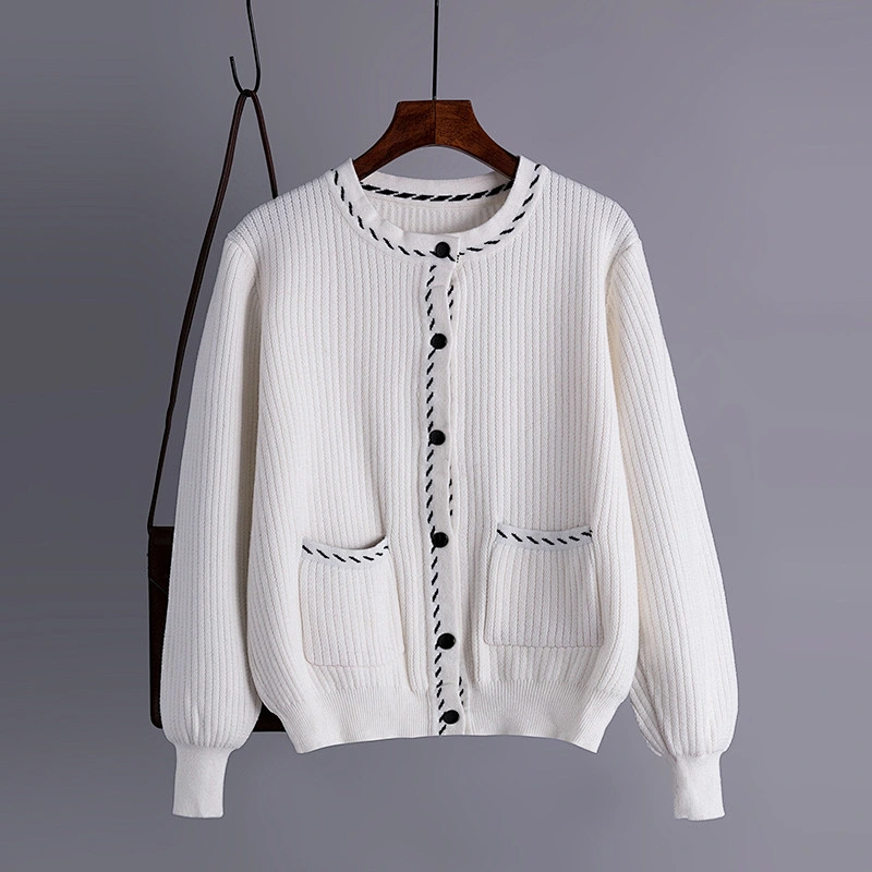 black solid Sweater cardigans jacket coat outwear ladies women O neck cardigan sweater