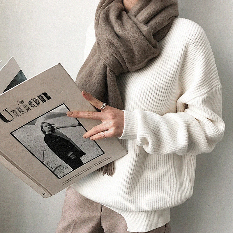 Autumn Winter Casual V Neck Women Pullover Sweater Solid Long Sleeve Loose Knitted Tops
