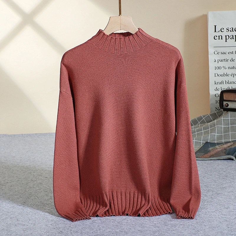 Wholesale Winter Ladies Solid Color Knitwear Round Neck Long Sleeve Women Sweaters