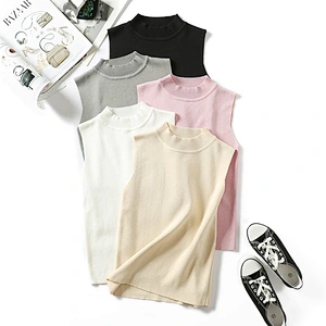 Casual style sleeveless round neck thin sweater women's solid color vest summer knitting knitwear