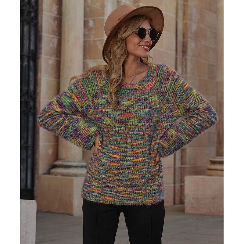 round neck colorful casual clothes fashion knitted blouses sweater women knit sweater
