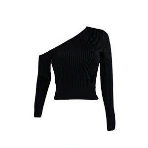 Fall clothing for women rib knit sexy sweater top pullovers off shoulder knitwear crop sweaters