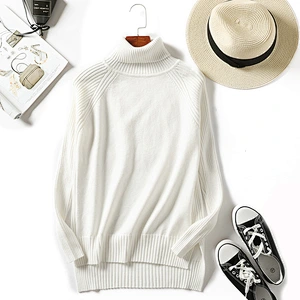 Thick 12GG women pullover long sleeve knitwear turtleneck side slit casual sweater