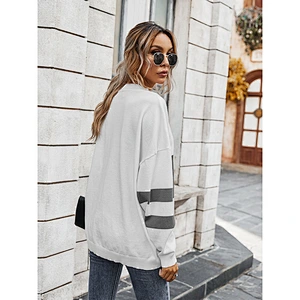 Women sweaters color blocking irregular hem loose knit sweater bat sleeve pullover sweater