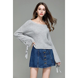 Pullover knitted apparel flared sleeve sweater women loose fashion knitwear