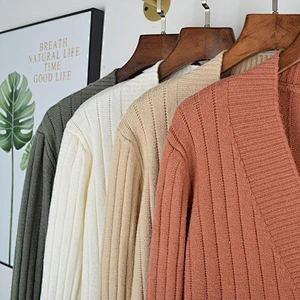 Autumn Flare Sleeve Cardigan Short Sweater Women Cotton Tops Ladies Soft Knitwear apparel stock