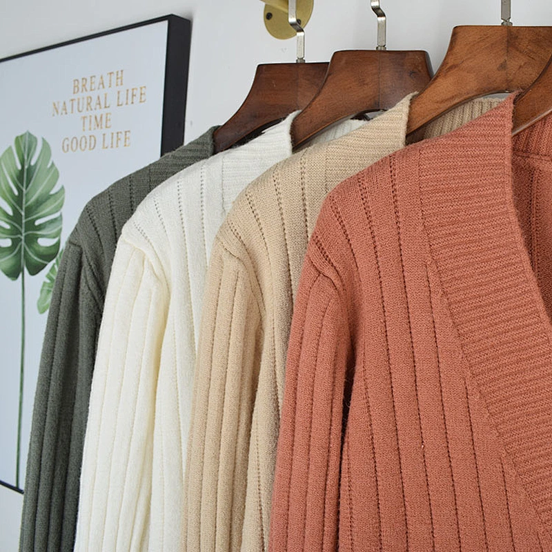 Autumn Flare Sleeve Cardigan Short Sweater Women Cotton Tops Ladies Soft Knitwear apparel stock