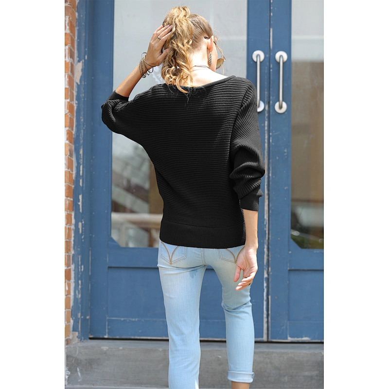 Loose long sleeve pullover top solid color fashion sweater autumn casual knitwear