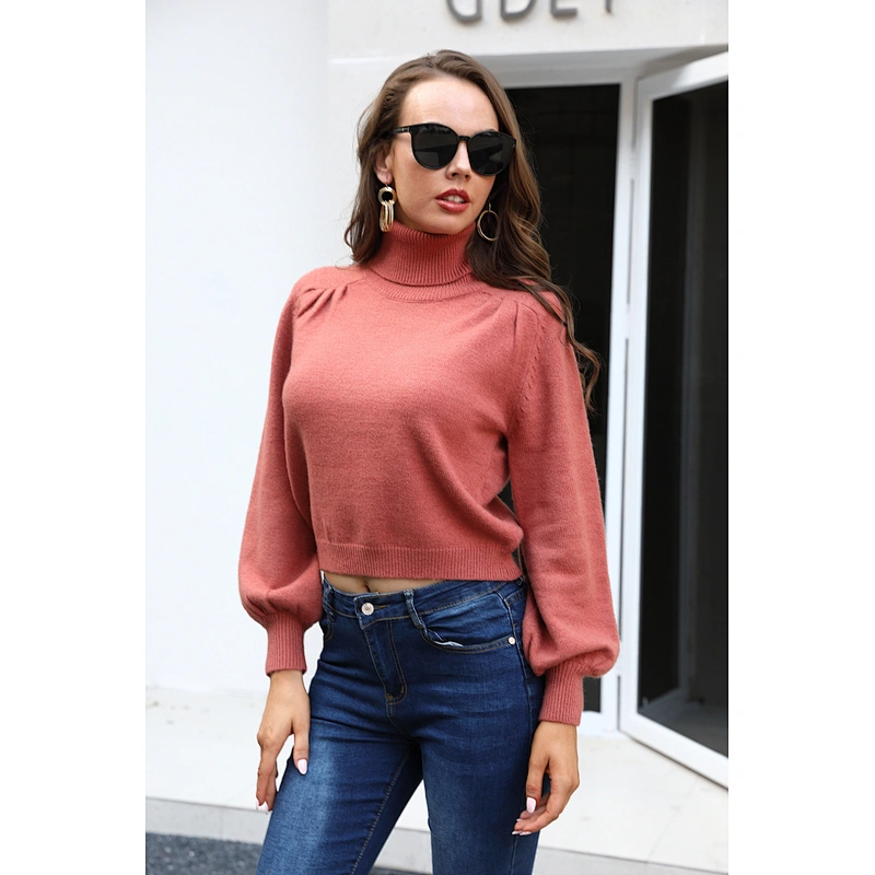 Wholesale Fall clothing for women turtleneck sweaters pullover lantern sleeves sweater