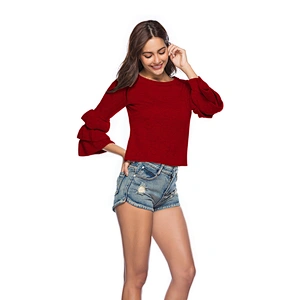 Women slim short sweater knitted flare sleeve clothing fashion casual knitwear