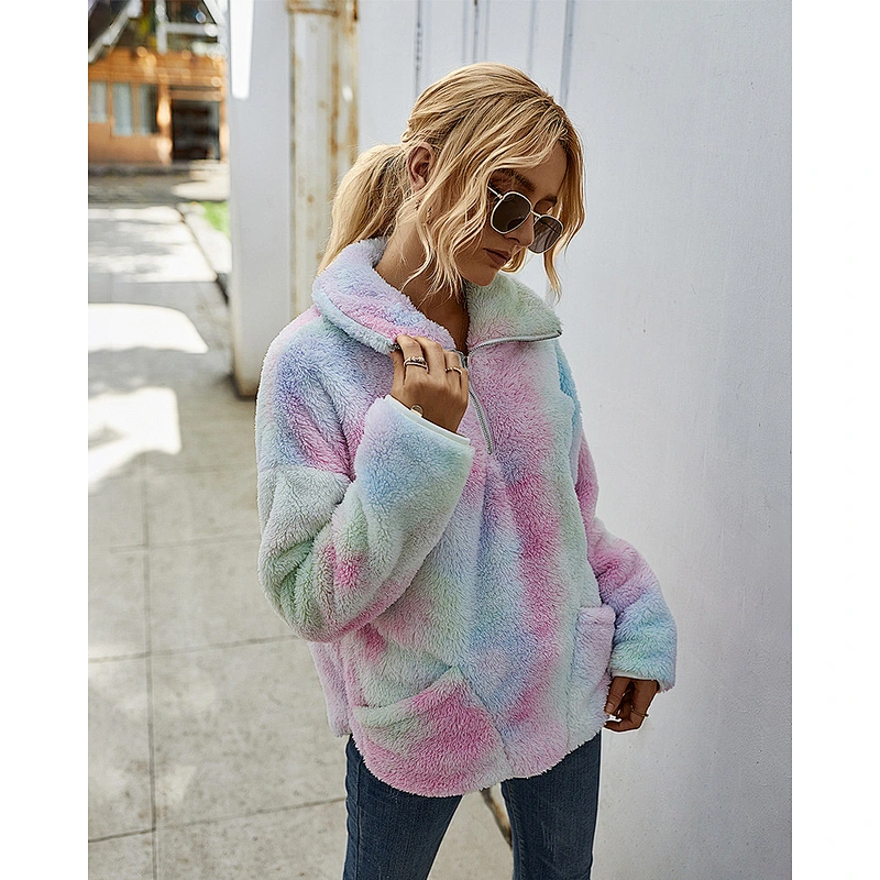 New style for women sweaters tie-dyed half zipper jumper women winter pullover sweaters mujer