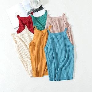 Candy color rib knitwear slim sexy sleeveless summer casual women vest knitted leisure blouse sweater