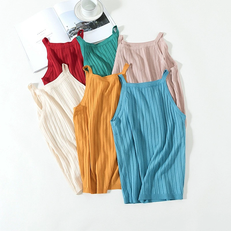 Candy color rib knitwear slim sexy sleeveless summer casual women vest knitted leisure blouse sweater