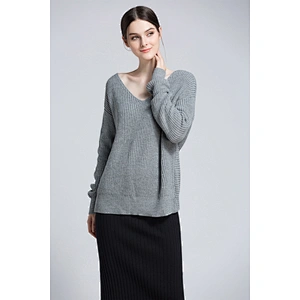 Women's V-neck pullover clothes leaky back knitwear fashion sweater