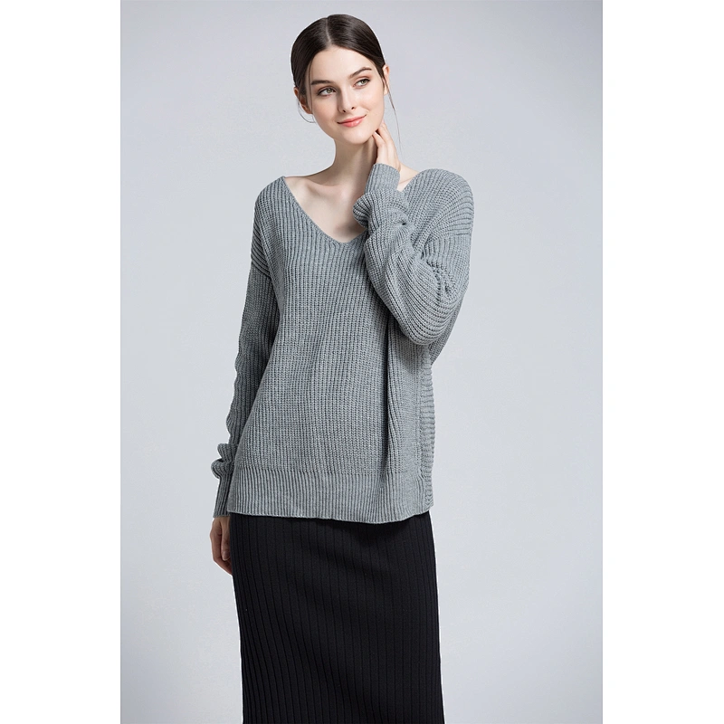 Women's V-neck pullover clothes leaky back knitwear fashion sweater