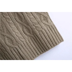 Women Ribbed Trims Cable Knitted Vest Sweaters Vintage V Neck Sleeveless Vest