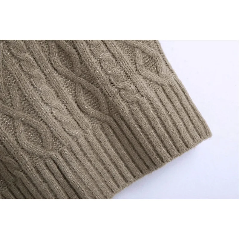 Women Ribbed Trims Cable Knitted Vest Sweaters Vintage V Neck Sleeveless Vest