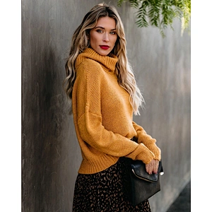 Women fashion clothes turtleneck pullover sweater crew neck casual sweater