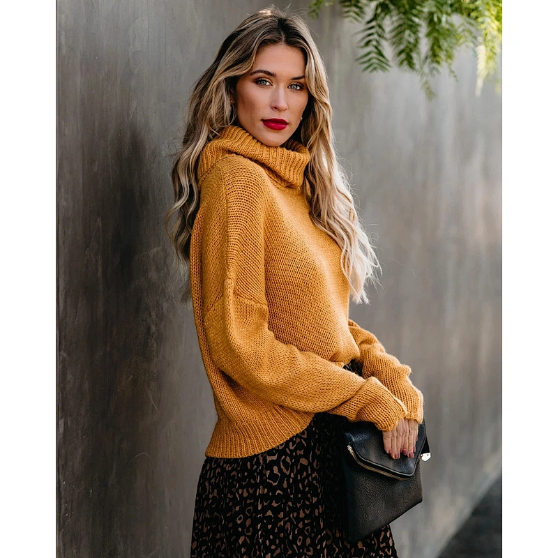 Women fashion clothes turtleneck pullover sweater crew neck casual sweater