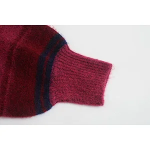 high quality jacquard knit crop top sweater women winter puff sleeve Striped Cropped mohair sweater