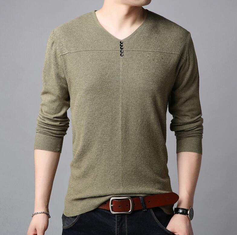 Fall thin men sweaters long-sleeved V-neck clothes solid color bottoming shirt