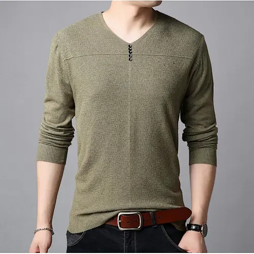 Fall thin men sweaters long-sleeved V-neck clothes solid color bottoming shirt