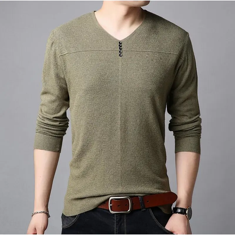 Fall thin men sweaters long-sleeved V-neck clothes solid color bottoming shirt