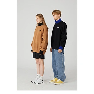 Wholesale custom high quality embroidered men turtleneck stock pullover women knitted oversized hoodie