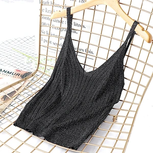 Women's V-neck solid color knitted vest suspender slim summer thin vest sweater for women