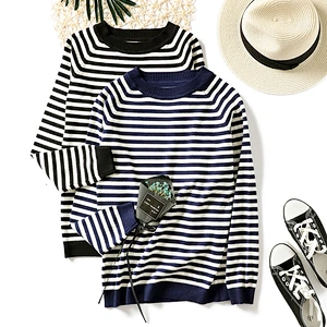 Simple long-sleeved knitted sweaters women round neck striped pullover