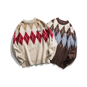 Custom women fall rib-knit long sleeve pullover sweater acrylic jacquard men embordered knitted sweater