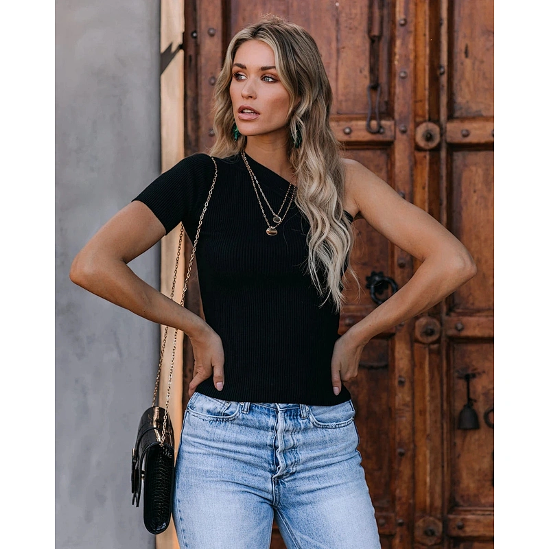 Women summer clothes knitted T-shirt plus size top shirt summer casual apparel stock
