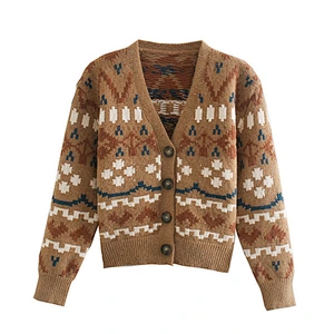 Winter With Buttons Jacquard oversized sweater stylish shirts  plaid cardigan women's long knit loose sweaters