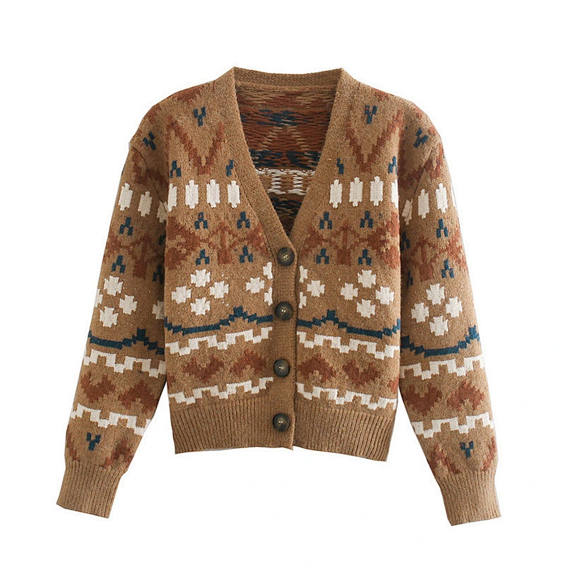 Winter With Buttons Jacquard oversized sweater stylish shirts  plaid cardigan women's long knit loose sweaters