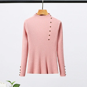 Multi-color Winter Clothing Solid Color Pullover Button Casual Womens Knit Sweaters