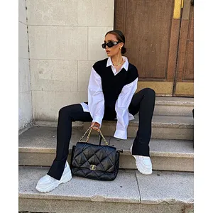 V Neck Knitted Autumn Winter Women Casual Sweater Vests Loose Outweal knit Blouse