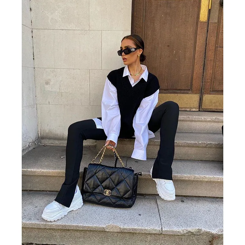 V Neck Knitted Autumn Winter Women Casual Sweater Vests Loose Outweal knit Blouse