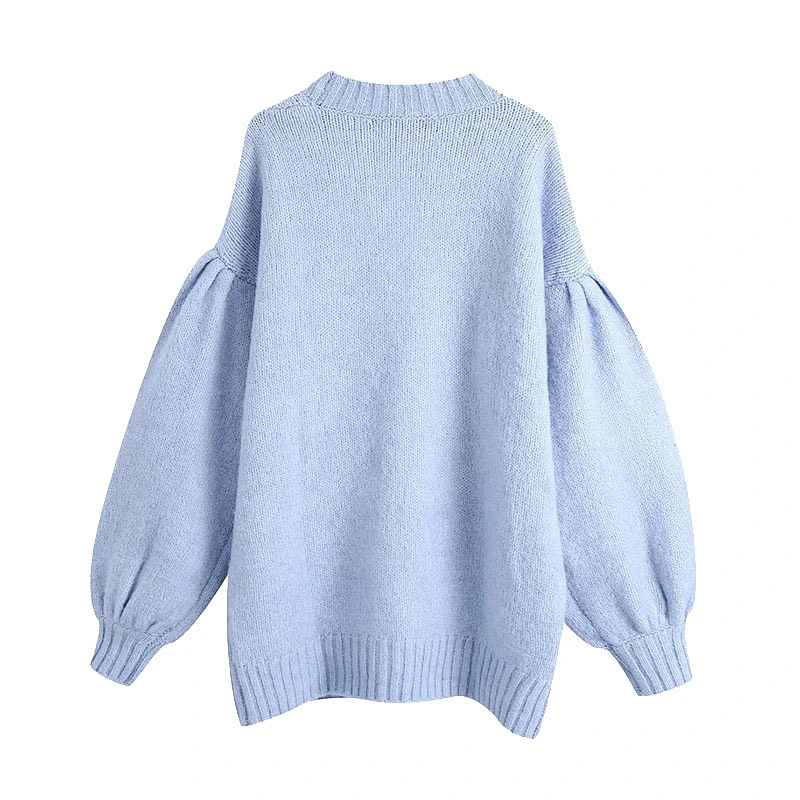 Fashion With Buttons Knitted girls cardigan sweater Lantern Sleeve Female Oversized long sweater for ladies