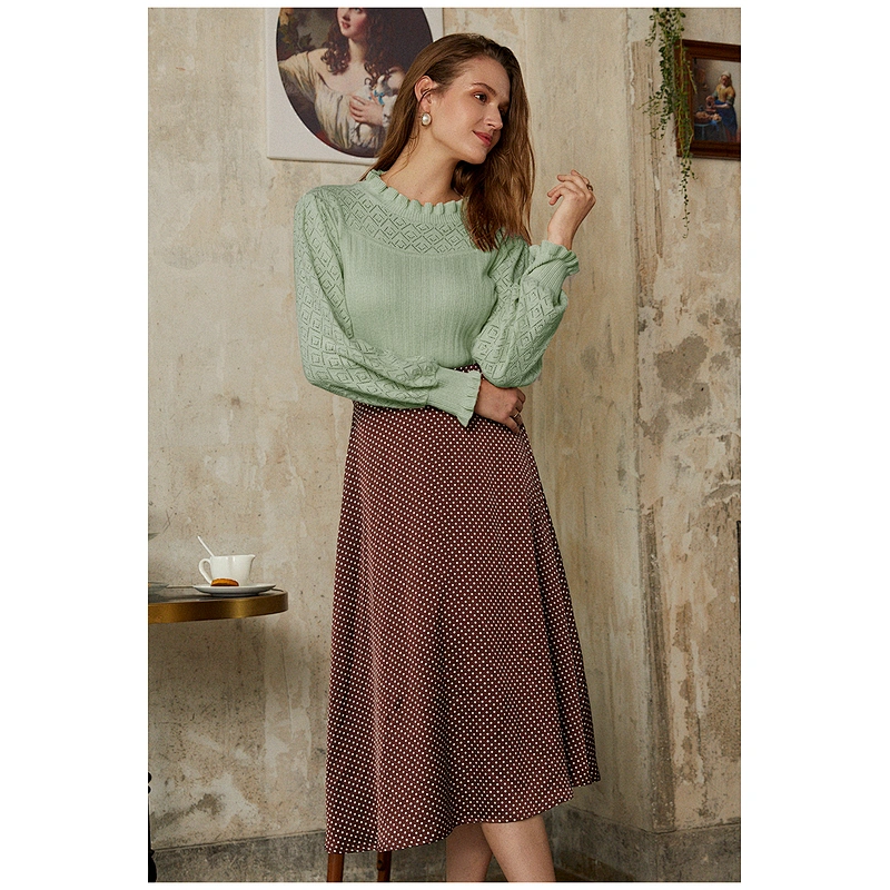 Puff sleeve spring knitwear pullover ruffles sweet girl fashion elegant sweater blouses for women