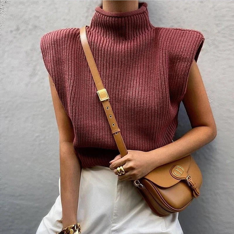 Autumn clothing for women cozy highneck sweater tops streetwear short sweater vest for women