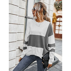 Women sweaters color blocking irregular hem loose knit sweater bat sleeve pullover sweater