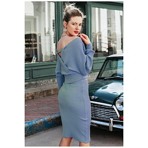 Pink Sexy v-neck women knitted sweater Dress Slim Fit Women Lady Elegant Bodycon Casual Dress