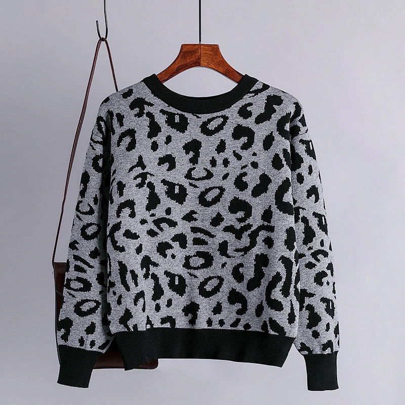 Autumn12 gg heavy gauge Leopard knitwear sweater crew neck slouchy pullover cosy ladies women sweaters