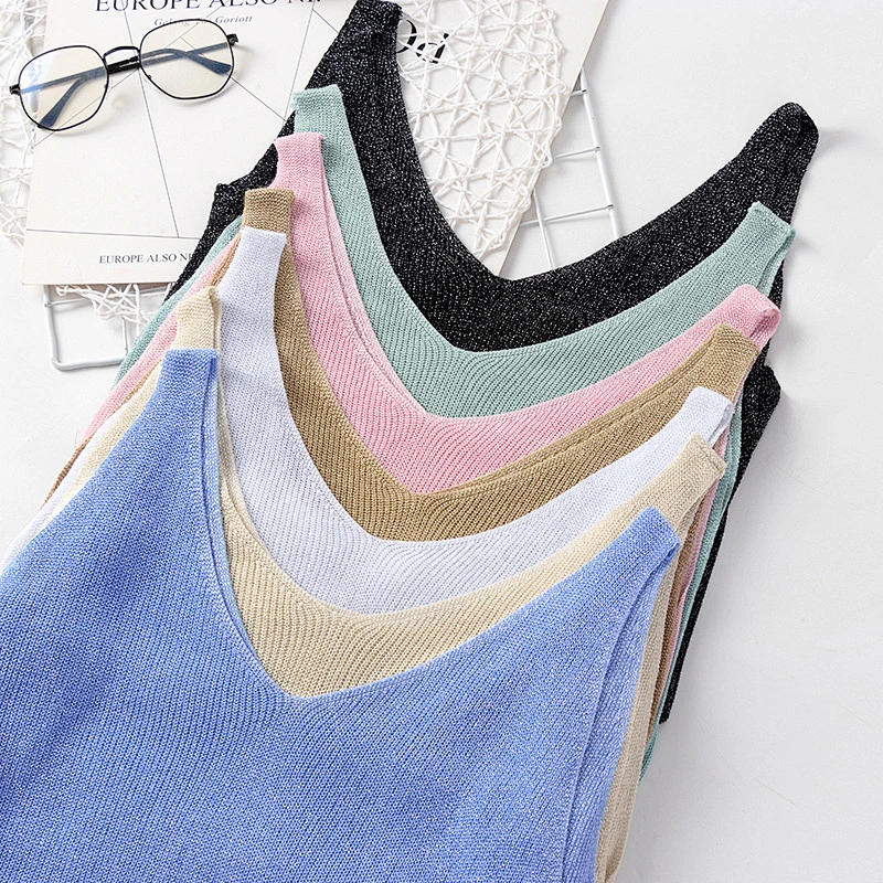 Summer women's V-neck loose fashion sexy vest knitted cotton shirt women top ladies' blouses