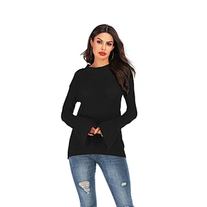 Round neck new plus size knitwear fashion apparel trumpet sleeve sweater