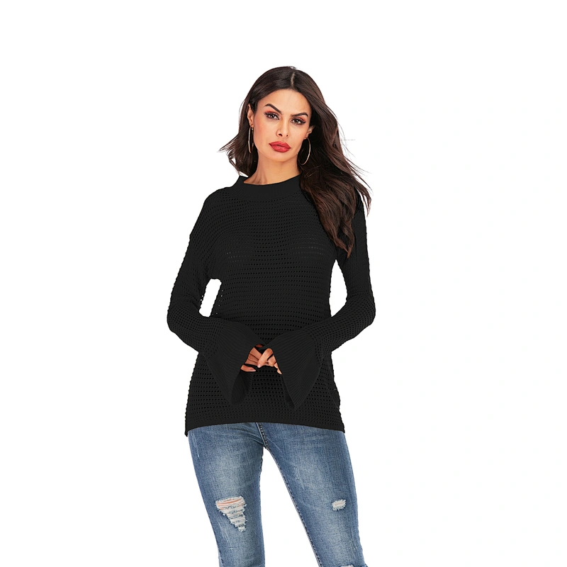 Round neck new plus size knitwear fashion apparel trumpet sleeve sweater