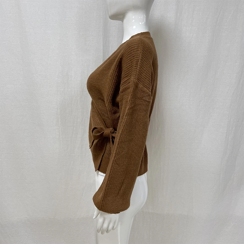 Winter lace-up solid color women's knitted sweater